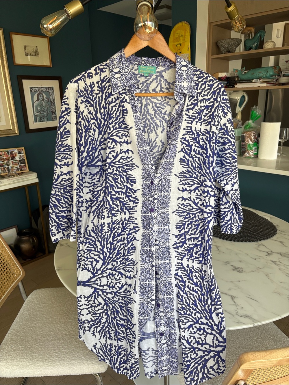 Women’s Blue & White Coral Print Tunic Dress